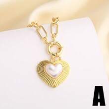 优雅女士大号仿珍珠十字架项链，铜镀金回形针链，个性项链首饰 - 金黃色 - 查看 11