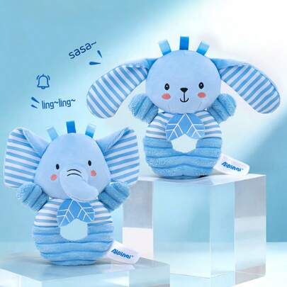 1 nuevo juguete de peluche azul accionado a mano para hombres y mujeres, juguete de peluche 3D de animal con campana accionada a mano, juguete de entrenamiento de agarre para bebés, con campana y papel sonoro, adecuado como regalo para recién nacidos