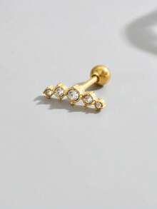 1pc Fashionable Rhinestone Stainless Steel Cartilage Earring, Curved Design, 18K Gold Vacuum Plated, Available In White, Green, And Red Rhinestone, Suitable For Daily Wear - Yellow Gold - View 8