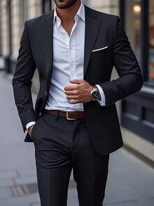 Chaqueta de traje casual y elegante para hombres, adecuada para bodas, fiestas, graduaciones y eventos de negocios - Negro - Ver 6