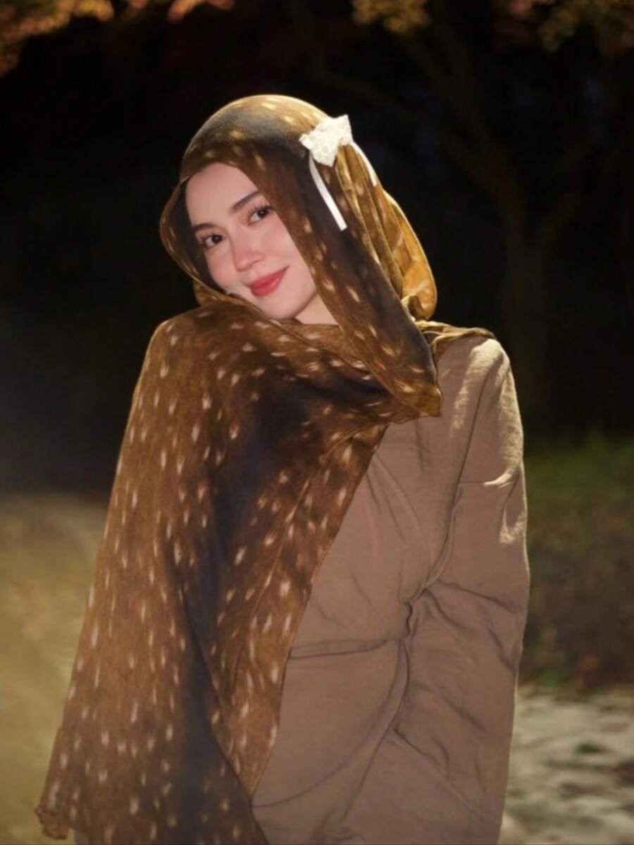 1件装女士波西米亚风花卉小鹿波点印花头巾，穆斯林防晒头巾，优雅百搭围巾披肩，适合日常佩戴