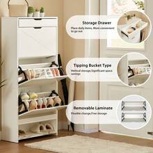 3-Drawer Shoe Cabinet, Made Of Wood, With A Sliding Shelf On Top, 2 Levels, White - White - View 9