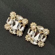 1对银色方形水晶水钻夹式耳环 - 金色 - 查看 4