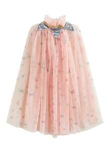 Bộ 4 món họa tiết bướm màu hồng nhạt cho bé gái gồm áo choàng, vương miện, đũa phép và túi xách, trang phục hóa trang cho trẻ em, thích hợp cho các bữa tiệc nhập vai, Giáng sinh, Halloween. - Màu Hồng baby - Xem 3