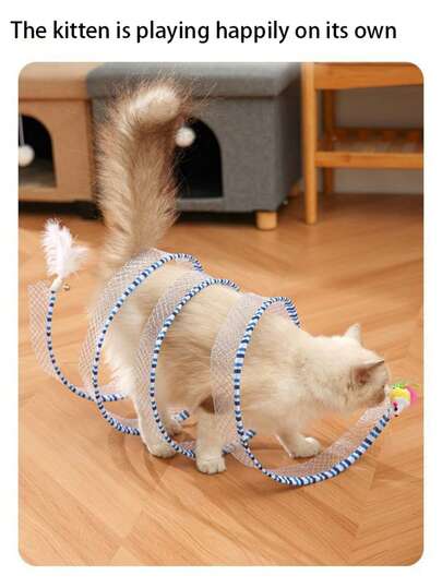 Túnel en espiral azul y dorado para descansar y jugar, juguete plegable y elástico, herramienta para aliviar el aburrimiento de las mascotas y tentar a los gatos, herramienta auxiliar para la pérdida de peso de los gatos.