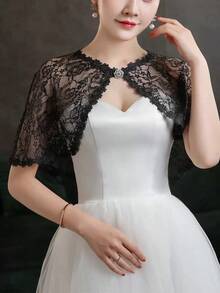 1pc White Lace Elegant Floral Pattern Wedding Wrap For Wedding  Clothes For Women - 黑色 - 查看 5