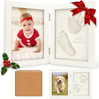 Bộ khung ảnh gấp gọn bằng đất sét, bộ làm dấu tay và dấu chân em bé kèm giá đỡ ảnh, bộ tự làm khung ảnh, quà lưu niệm, món quà ngày lễ hoàn hảo.