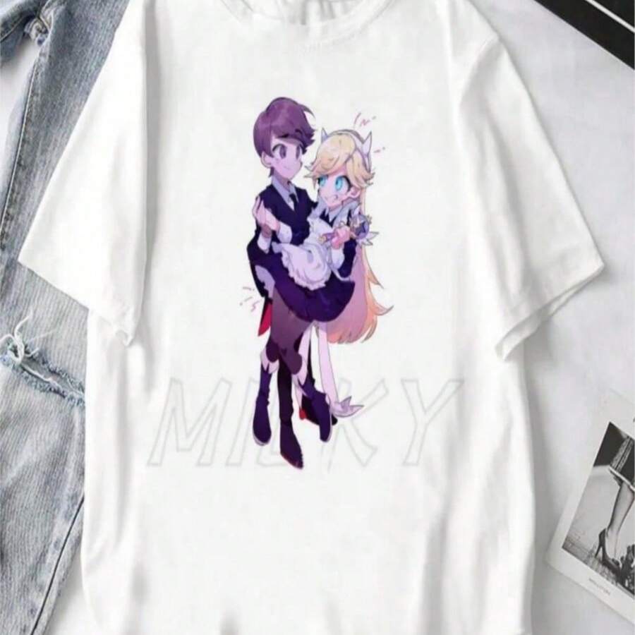 Fashion Retro Star Vs The Forces Of Evil Cartoon Anime T-Shirt Summer Short SLeesve Women T Shirts 2025 Couple Tee Tops - 白色 - 查看 1