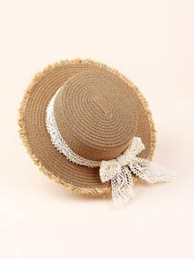 1顶儿童/幼儿宽檐草编遮阳帽，沙滩儿童防晒帽 - 平頂 - 查看 6