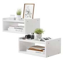 VELI Juego de 2 Buró Flotante Minimalista para Recámara Mesa de Noche Moderna con Almacenamiento Abierto y Estructura Estable Repisas de Pared para Proyector para Sala Color Blanco - Blanco - Ver 1