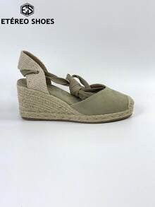 Women's Wedge Sandals With A Rope-Woven Sole And Ankle Strap, Perfect For Pairing With Long Skirts And Suitable For Everyday Wear, Including Beach Holidays. - Green - View 7