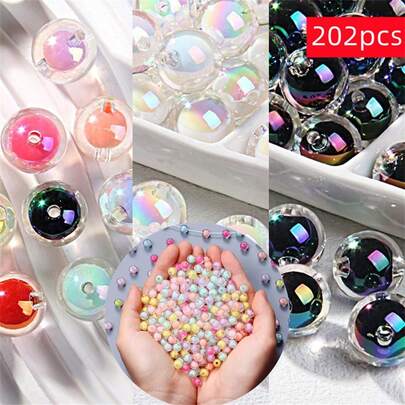 202颗8毫米亚克力圆珠，黑白AB彩混色，炫彩珠子，DIY便携配件，手工拼接珠串饰品，多功能装饰珠，可用于制作手链、项链、戒指等，是手工爱好者的最佳材料，也是馈赠佳品。