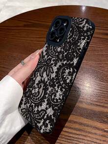 1pc Fashion Full-Screen Black Lace Floral Pattern Protective Phone Case Compatible With Samsung S25, S24, S23, S22, A73, A13 / Apple 11, 12, 12 Pro Max, 13, 14 Pro Max, 15, 16/16 Pro, 17/17 Pro And Other Models - Multicolor - View 3