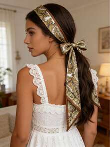 1条丝绸质感头巾 女士时尚方领缎面头巾 可作包包头巾 - 彩色 - 查看 2