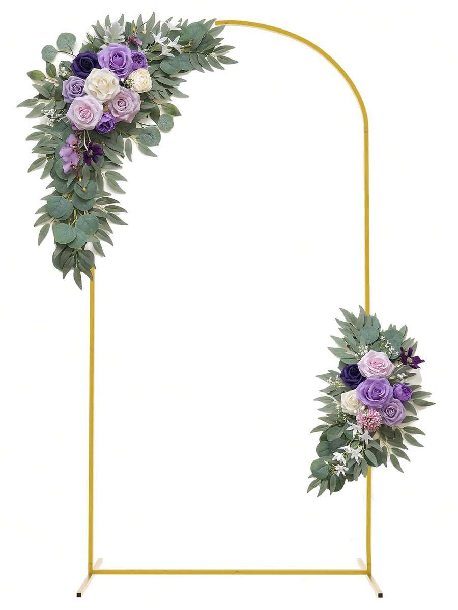 3pcs Metal Wedding Arch Backdrop Stand And Floral Set, Suitable For Wedding Ceremony, Birthday Party, Bridal Shower, Photo Booth, Garden And Floral & Balloon Arch Decor, Baby Shower Decoration - Purple and Gold Arches - View 1