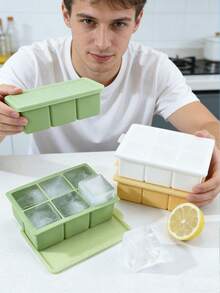 1个全新6格大号方形冰格，自制DIY冰模带盖，硅胶制冰器 - 彩色 - 查看 2