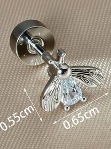 1 Peça Brinco de Ponto Exquisito Banhado a Ouro 18K com Zircônia Cúbica em Formato de Abelha Miniatura, Brinco de Cristal Animal Unissex, Brinco de Cartilagem de Costas Planas Hipoalergênico, Adequado para Orelhas Sensíveis de 20G 8mm - Um par de brincos redondos de zircônia em formato de abelha. - Visão 7