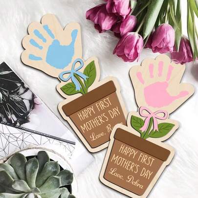 Personalized Custom Mother's Day Handprint Wooden Flower Logo, DIY First Mother's Day Handprint Logo, New Mother's Day Gift For Children, Gifts For Mothers