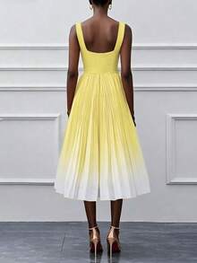 Solid Color Casual Elegant Sleeveless Zipper Ombre Pleated Dress, Cocktail Dress Summer Yellow - Yellow - View 2