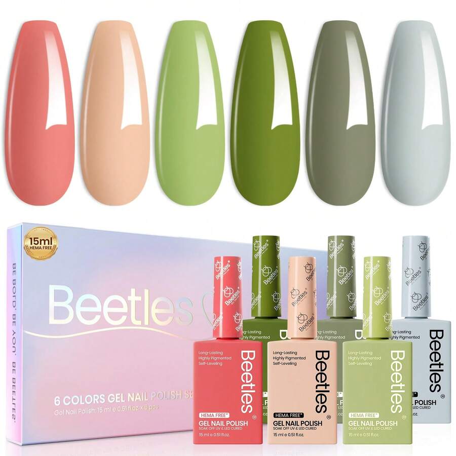 Beetles 15ML 6 Colors  HEMA-Free Pastel Gel Polish - Fairy Tale Dream, Pastel Yellow Pink Blue Purple, Colorful Bottle, Soak Off UV LED Manicure - 15ML 6Colors Hema Free Lakeside Serenity - 查看 1