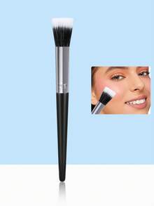 SEPROFE 1pc Double-Layer Blusher Brush, Ultra-Fine Fiber Easily Blends Blusher Or Powder, Natural Contoured Finish, Premium Wooden Handle, Suitable For Daily Makeup Use - Black - View 1