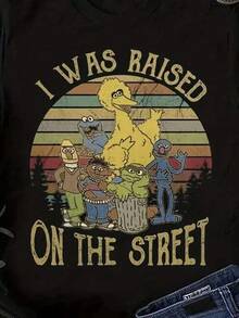 Graphic-Shirt Cotton Tees Size Plus2026 I Grew Up On The Streets Vintage Nostalgic Plus Size T-Shirt - Designed For Dates, Featuring Popular Characters, Striking Yellow Lettering, Comfortable Fit, Suitable For Everyday Wear - Perfect For Casual Outings, Family Gatherings, And Lovers Of Fun Vintage Style ,Y2K,Oversized Shirt Men,Summer Tops - 黑色 - 查看 1