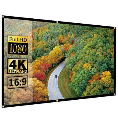 VOJCBKRE 16:9 High Definition Projection Screen, 60-150 Inch - Made Of Thickened Polyester Fabric, Easy Installation, No Wrinkles, 165° Wide Viewing Angle - Foldable Design With No Trace. Suitable For Indoor And Outdoor Use (With Hooks)