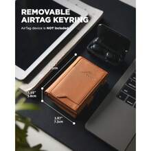 VULKIT Airtag - Portatarjetas de crédito para hombres con bloqueo RFID con ventana de identificación cartera desplegable con llavero extraíble para AirTag 10.7 x 7.5 x 3cm Minimalista - Auténtico cuero marrón - Ver 6