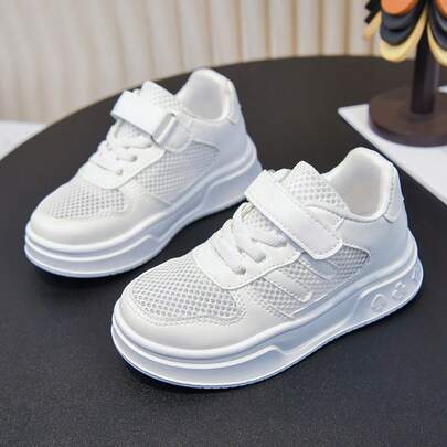1双女童透气网面休闲运动鞋，轻便软底时尚百搭白色鞋