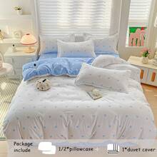 Bộ chăn ga gối 2/3 món, vỏ chăn in họa tiết trái tim màu xanh nhạt, bộ chăn ga gối nữ tính dễ thương, mềm mại và thoáng khí, khóa kéo, phong cách kem ngọt ngào, phù hợp cho mọi mùa, bao gồm 1 vỏ chăn (không kèm ruột chăn), 1/2 vỏ gối (không kèm ruột chăn) - Tâm trạng nhỏ - Xem 1