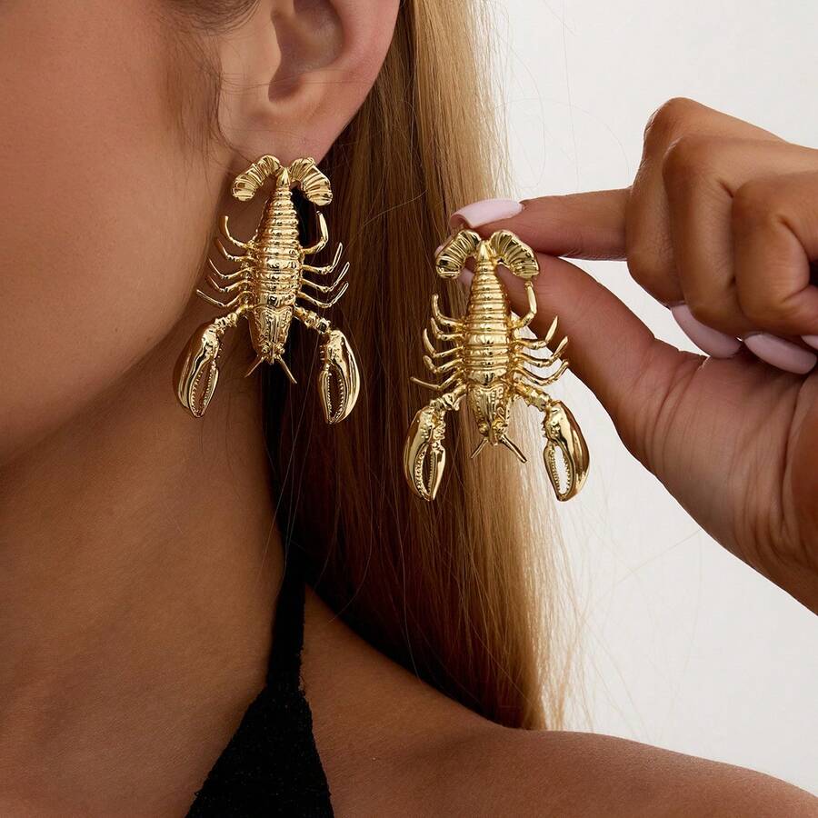 Novelty Gold Tone Scorpion Drop Earrings, 3D Punk Scorpion Dangle Earrings For Y2K & Festival Outfits - 螃蟹金色 - 查看 1