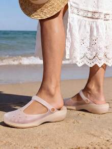 Women's Classic Breathable Perforated Sandals And Thick-Soled Slides, Comfortable, Lightweight And Easy To Clean. Women's Must-Have Beach And Pool Slippers For Vacation, Suitable For Casual Indoor And Outdoor Wear. Women's Summer Vacation Shoes, Mother's Day Gift, Easter Outfit. - Platinum - View 5