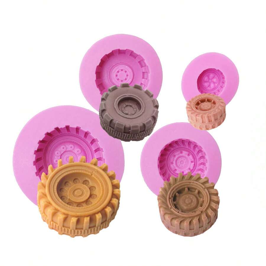 Khuôn silicon 3D hình lốp xe, khuôn kẹo hình bánh xe chống dính dùng cho sô cô la, xà phòng, nhựa, dụng cụ làm bánh DIY - Hồng - Xem 1