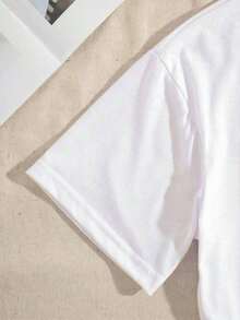 Camiseta oversize de cuello redondo y manga corta para mujer.Informal y versátil, talla grande. - Blanco - Ver 2