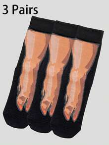 1双男士透气吸汗休闲趣味卡通猪鼻子和猪脚图案中筒袜，百搭 - 彩色 - 查看 11