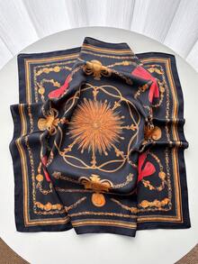 1条 70x70厘米 女士小号缎面印花方巾/手帕/头巾/颈巾/发带/细围巾/披肩 - 黑色 - 查看 3