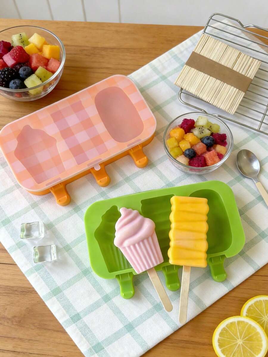 3-Cavity Silicone Ice Pop Mold, Easy Release Ice Pop Mold (With Stickers), Reusable Ice Cream Maker, Suitable For DIY Frozen Yogurt, Jelly, Homemade Ice Pops - Multicolor - View 1