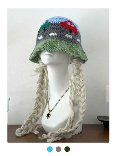 Street Hip-Hop Bucket Hat, Handmade Letter Knitted Hat For Women, Autumn/Winter, Handmade Butterfly Bucket Hat For Women, Striped Cute Knitted Beanie Cap