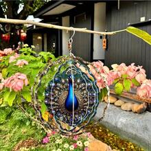 Vintage Pfaumuster Metall 3D Drehende Windspiele mit 360° Drehwirbelhaken, ideal zum Dekorieren von Hof, Balkon und Rasen, einzigartiges Design macht es zu einem perfekten Geschenk für Freunde, Lehrer, Thanksgiving, Weihnachten, Halloween und Einweihung (kein Anhänger, zufälliger Stil) - 1 Stück - Übersicht 5