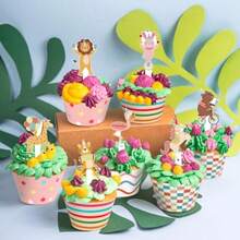 Hooqict 48 Pack Carnival Theme Party Decorations Carnival Circus Cupcake Toppers And Wrappers For Boys Girls Animal Parade Birthday Cupcake Cake Decorations Supplies - Animal Parade - View 6