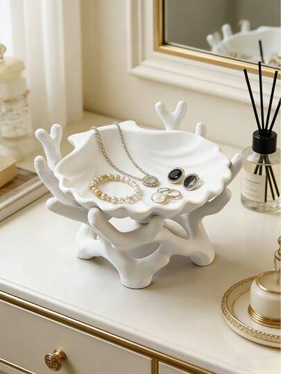 1pc Coral Shell Jewelry Tray, Coral Shaped Trinket Dish, Home Decor Accessory