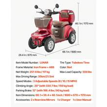 Elektromobil mit 4 Rädern, Mobilitätsroller 227 kg Tragkraft, Seniorenmobil 35 km Reichweite mit 3 Gang, 1000 W elektrischer Freizeit-Rollstuhl für jedes Gelände, max. Steigfähigkeit 20° - 66,1 x 26,4 x 46,1 Zoll - Übersicht 11