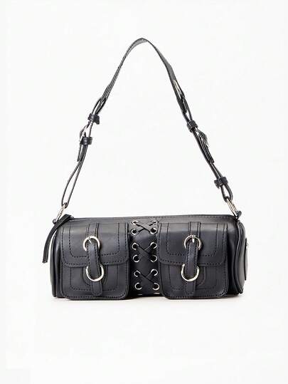 Y2K Women's Punk Style Shoulder Bag, Adjustable Strap, Retro Rock Handbag