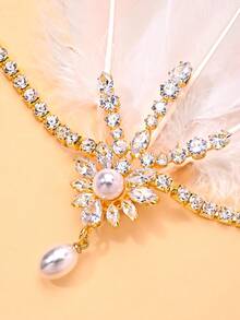 1pc 1920s New Feather Headpiece, Elegant Single Dancer Ball Rhinestone Hair Chain For Women - Gold - View 4