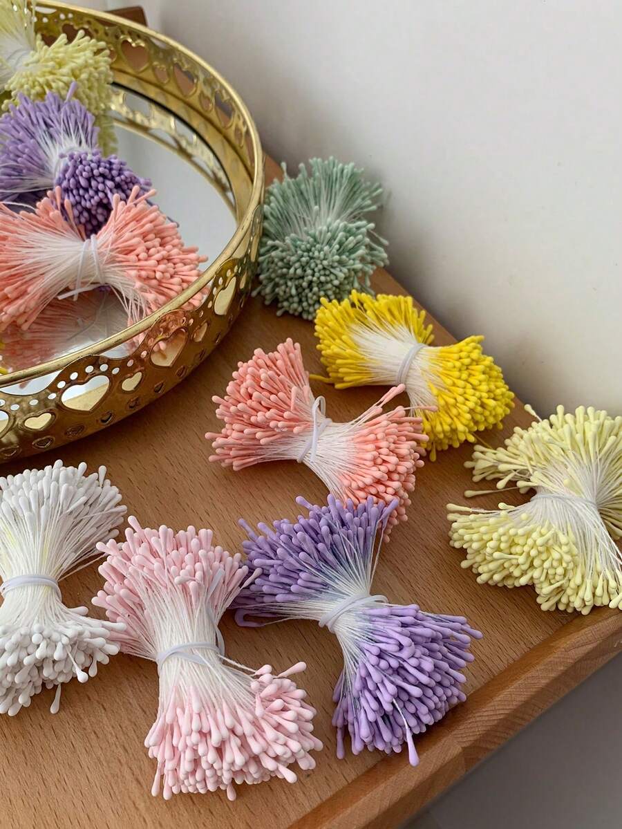 10/400個迷你珍珠人造花蕊-雙頭花蕊 2.36英吋,適用於婚禮、聖誕節,適合婚禮裝飾、新娘背景道具、花束、胸花、襟花、婚禮拱門 - 彩色 - 查看 1