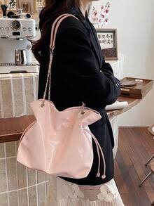 A Sophisticated Retro-Style Daily-Use Large-Capacity Commuter Minimalist And Versatile Exquisite Bag, A 2026 New Model For Ladies With A Chain Strap And Shoulder Across The Armpit. - Pink - View 7