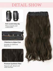 Invisible Wire Hair Extensions Dark Chocolate Brown Long Wavy Hair Extensions With Transparent Headband Fish Line Secret Hairpieces For Women - Dark Brown - View 3