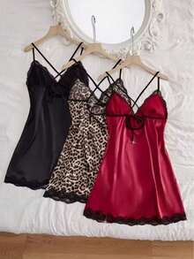 3-Piece Set Of Mature And Sexy Women's Home Clothes, Classic Leopard Print Color Backless Nightgown, Combination Dress, Comfortable Home Wear - Nhiều màu - Xem 5
