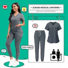 Hot Medical Scrubs Uniforms Doctor And Nurse Uniforms Quick-Dry Dental Clinic Surgery Suits Healthcare Services Nursing Set - 42109-Đen - Xem 11