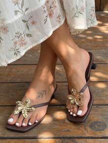 planare Women's Minimalist Casual Summer Kitten Heel Sandals, Suitable For Commuting, Dating, Vacation, Party Outfits - Brown - View 2